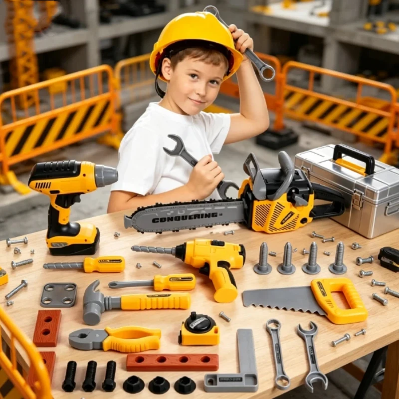 new-simulation-power-tools-set-repair-kit-with-helmet-electric-drill-wrench-hammer-plier-storage-backpack-educational
