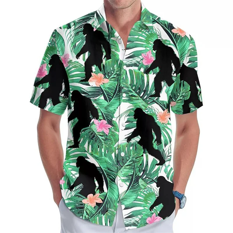 Hawaiian Sea Beach Shirt Men\'s Clothes 3d Printed Cute Corgi Pattern Shirts Animal Monkey Flower Casual Fashion Lapel Blouse