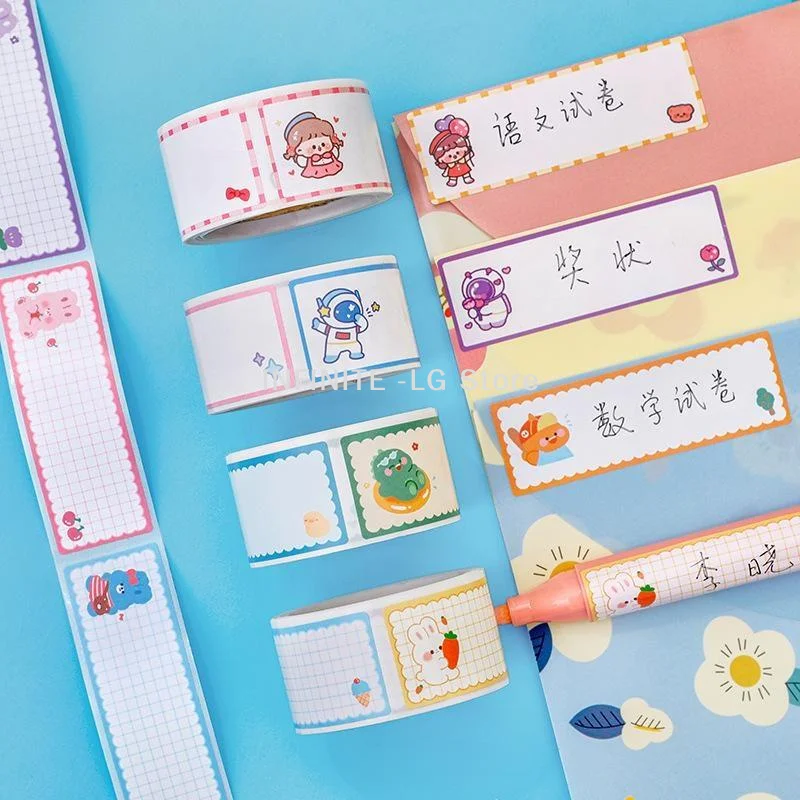 60Pcs/Roll Cartoon Name Stickers DIY Self-adhesive Handwritten Labels Cute Kindergarten Pupils Book Blank Envelope Seal Sticker