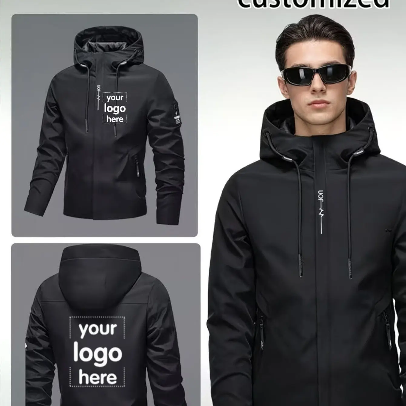 Men's Custom Hooded Jacket Durable Non-Elastic Fabric Personalized Tailoring Streetwear Fashion Outerwear