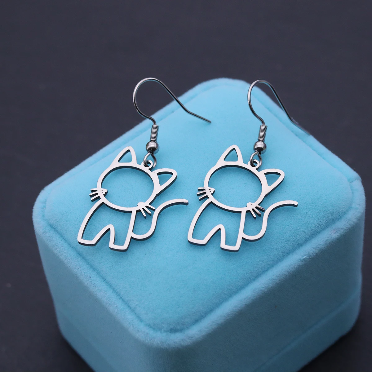 Chandler Stainless Steel Hollow Cat Dangle Earrings - Cute Feline Openwork Jewelry, Chic Gift for Women Daily & Party Wear