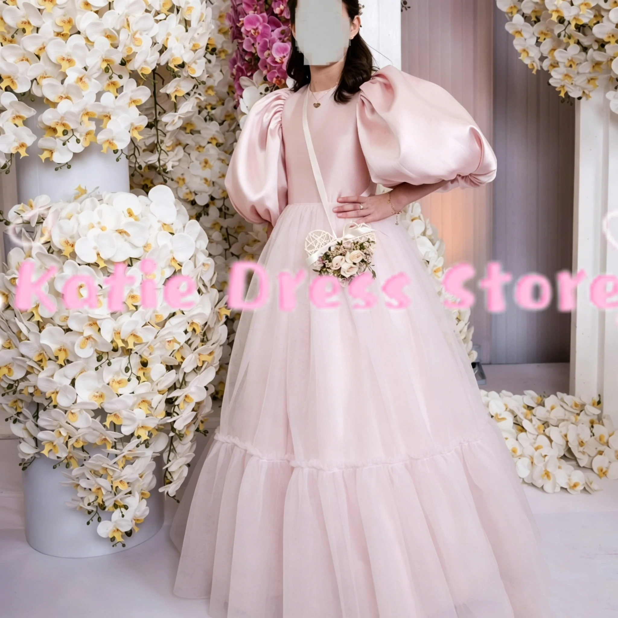 Customized Elegant Flower Girl Dress Half Sleeve Puffy Floor Length For Wedding Kids Birthday Party First Communion Ball Gowns