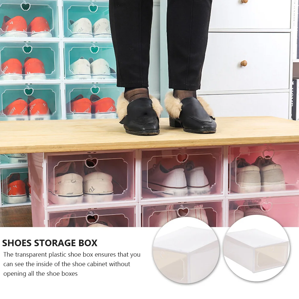 

6 Pcs Transparent Plastic Shoe Storage Boxes Foldable Dust Proof Water Resistant Moisture Resistant Visual