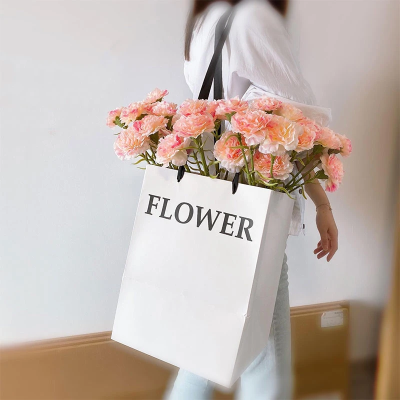 Flower Bouquet Tote Bag, Valentine\'s Day Flower Shop Gift Paper Bag, 5Pcs