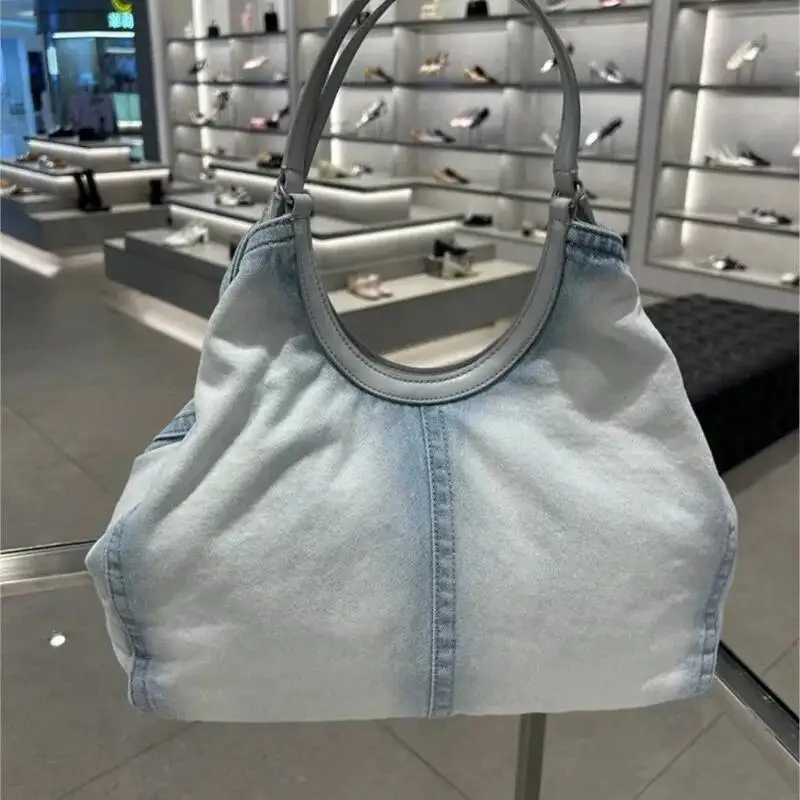 Bloom Vintage Denim Tote Purse For Women 2025 Large Capacity Underarm Bag Female Retro Y2k Handbag Designer Bags