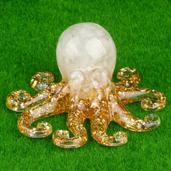 Natural Crystal Agate Stone, Crushed Stone, Adhesive Resin, Octopus, Squid Tabletop Landscape Ornaments, Home Crafts Daily Gifts