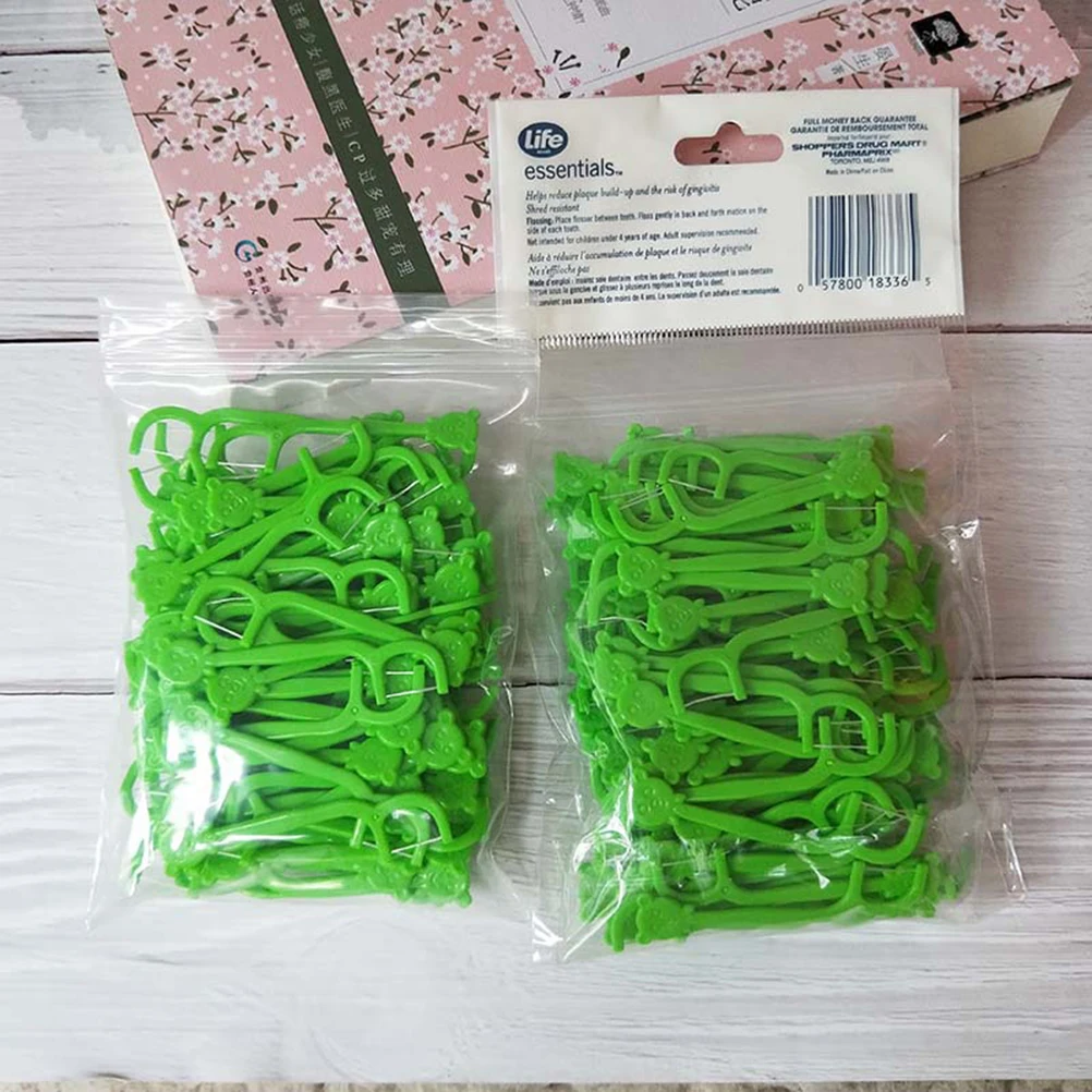 

100pcs Floss Picks Super Fine Clean Handles Green Children Tooth Stick Easy Grasp Small Friction Non Slip Comfort