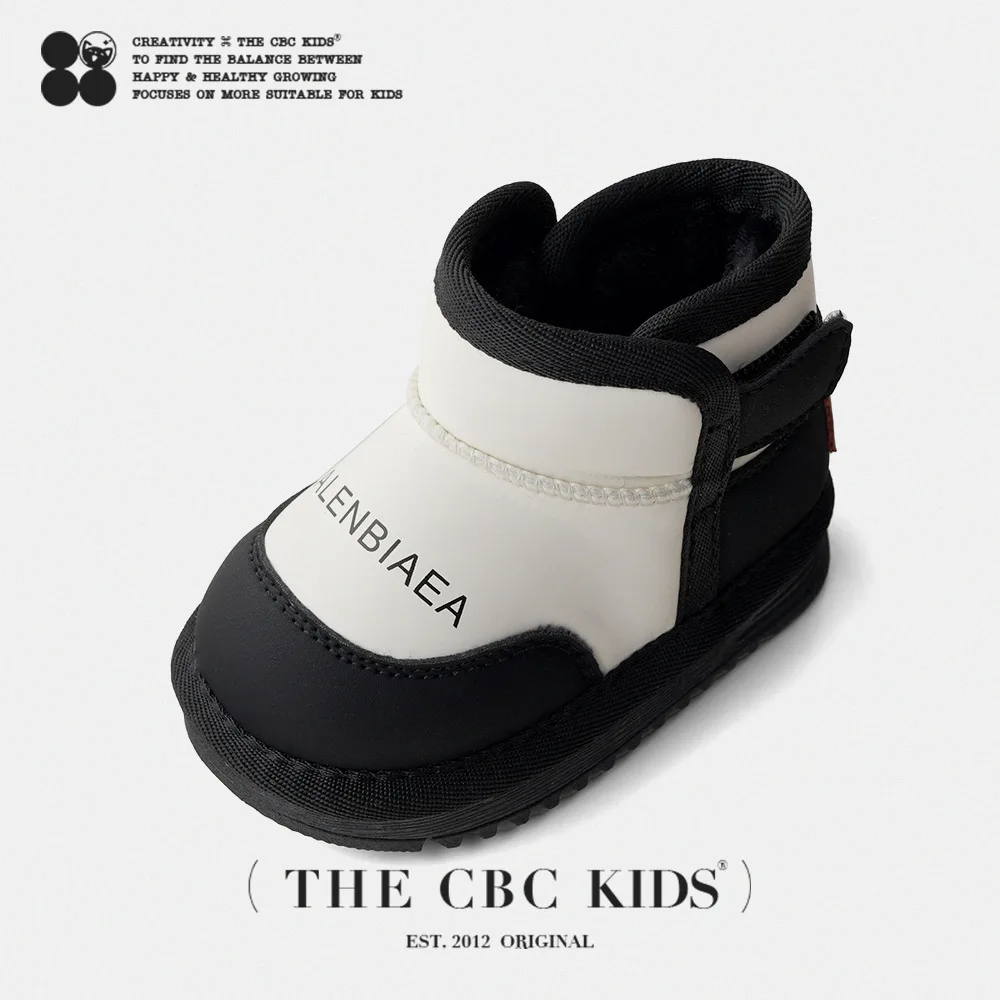 Children Snow Boots Baby Mid-top Warm Plush Snow Boots Girls Color block Soft Sole Non-slip Infant Shoes Size 18-30