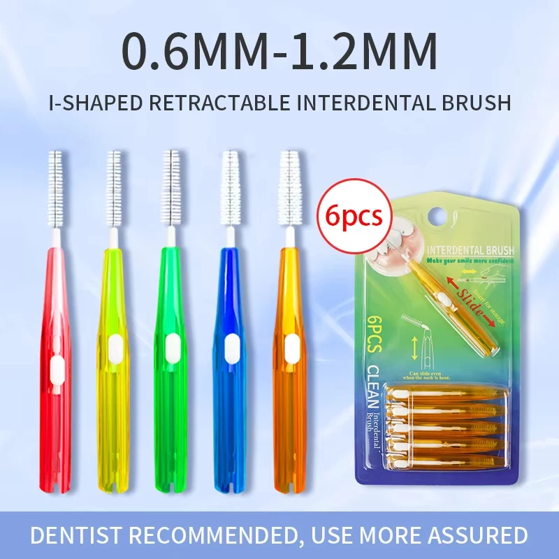6Pcs Slidable Interdental Brush Soft Toothpicks Orthodontic Clean Between Teeth Brush Sliding Inter Dental Picks