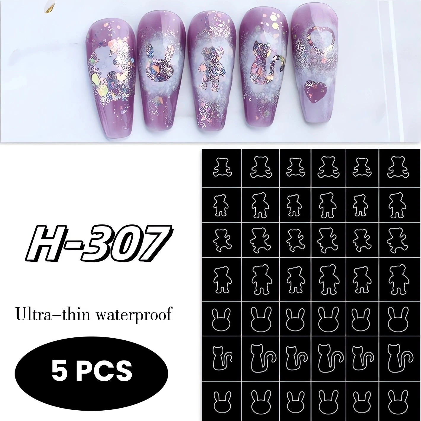 5 PCS Airbrush Nail Art Stencils - Reusable Heart & Butterfly Hollow Templates for DIY and Salon Manicure Designs