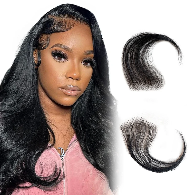 

15 см 100% человеческие волосы, нашивка на линии роста волос, нашивка с краями бакенбарда, черные кружевные края, невидимая натуральная челка, бесшовное покрытие на лбу