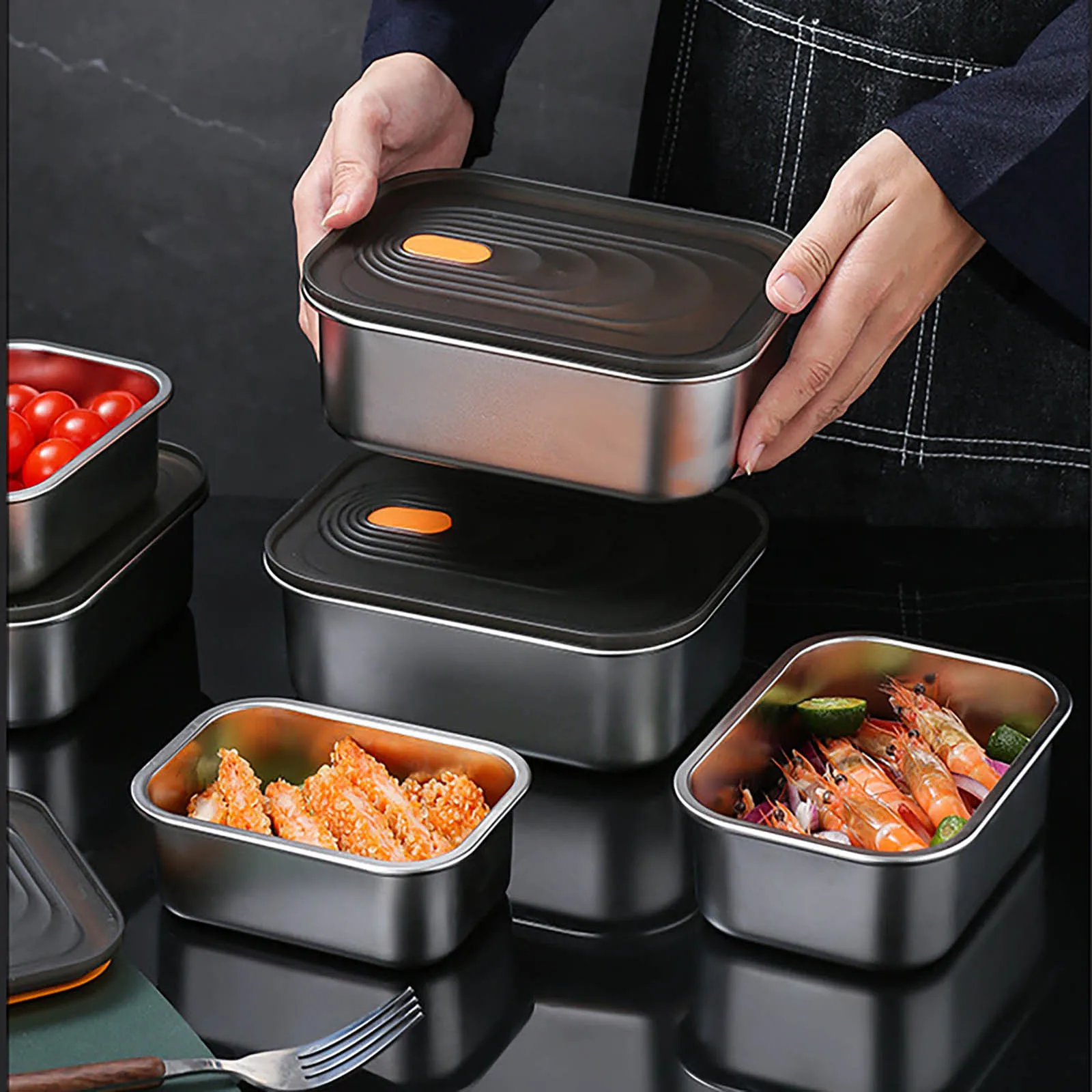 Voedselopslag Lunchbox Roestvrij staal Food Grade Containers met grote capaciteit Voedsellicht Huishouden met ontluchter Snackdozen