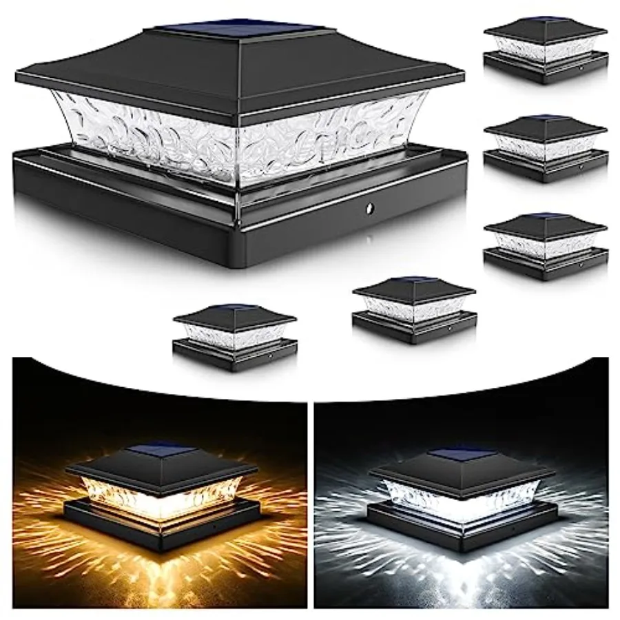 

Солнечные светильники для столбов 4x4/6x6 для деревянных/виниловых ограждений, для патио/сада, теплый свет, 2 режима освещения, водонепроницаемые, ABS, S