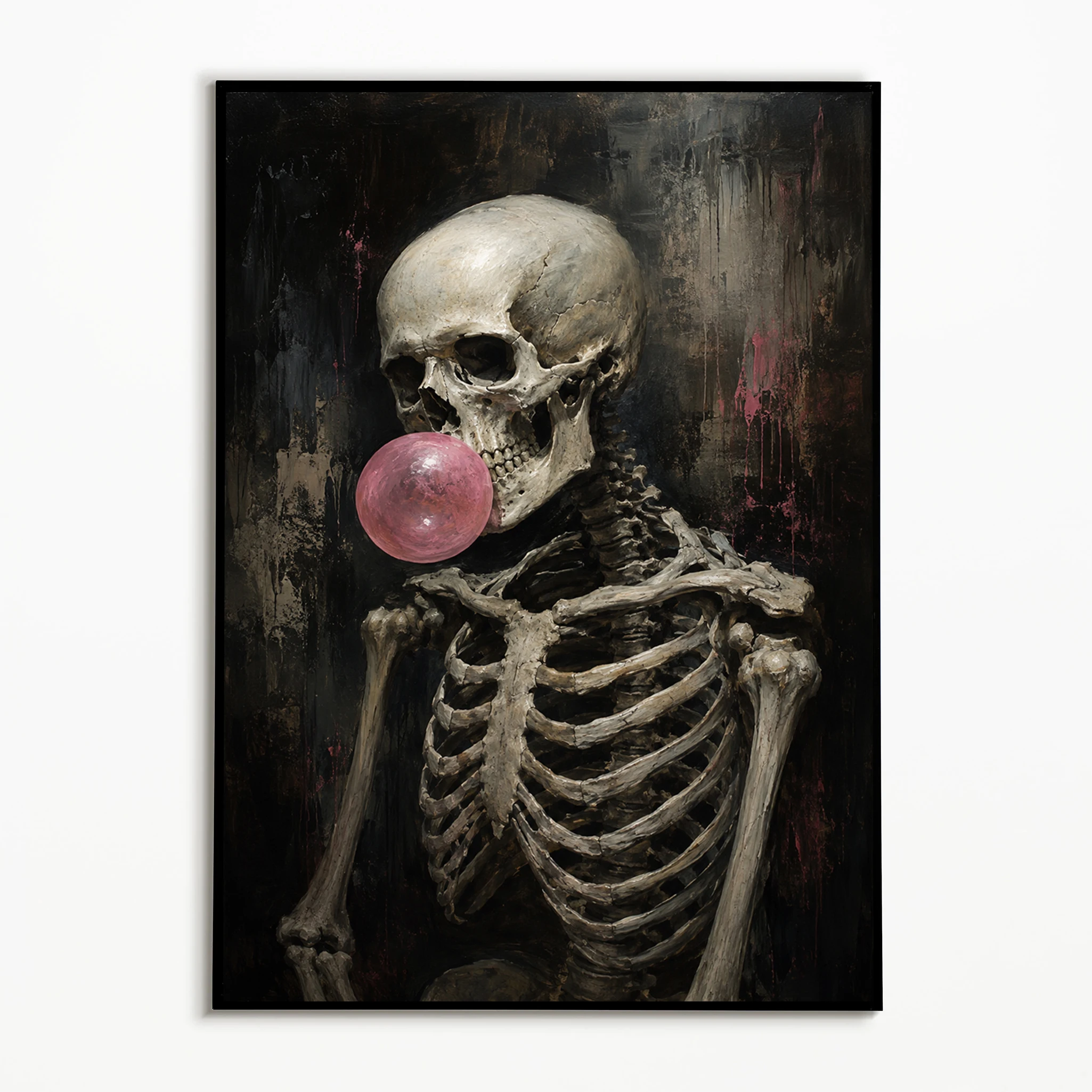 1pc frameless,1PC Fun Skeleton Blowing Pink Bubble Gum Poster Autumn Halloween Wall Art  Retro Canvas Printing Festival Gift Fal