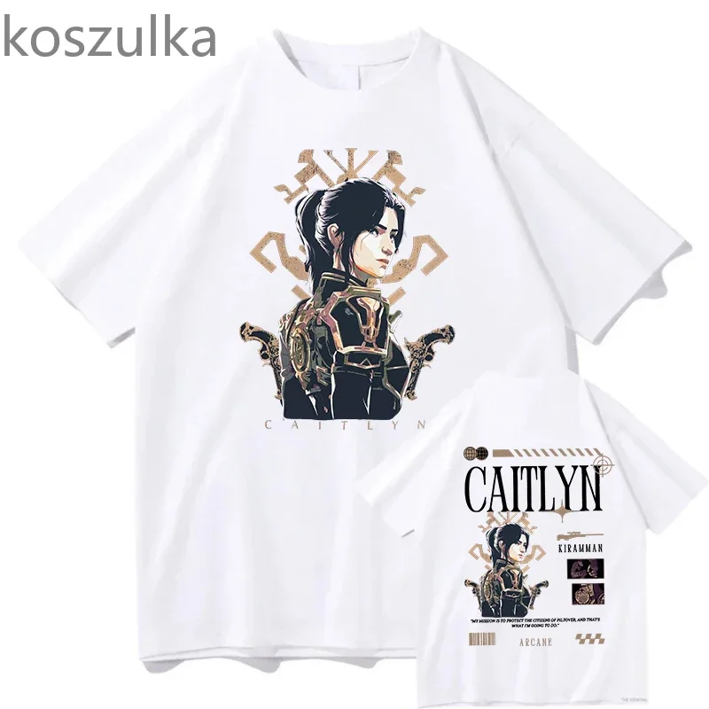 Arcane T shirt Caitlyn Kiramman T-shirts O-Neck Unisex Pure Cotton Fashion Fans Short Sleeve Shirts Gift Vintage Streetwear Tops image 3
