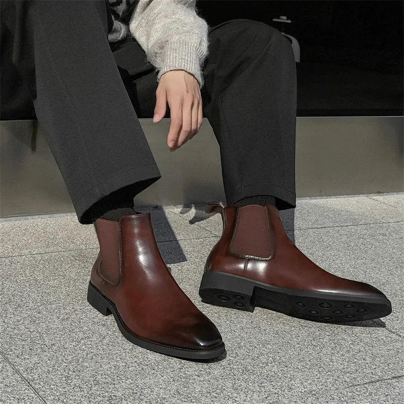 

New Handmade Casual Men Vintage British Leather Shoes Autumn Spring Outdoor Tooling Ankle Boots Suit Dress Wedding Chelsea Boots