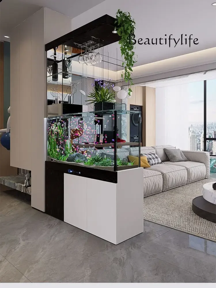 N45 Fish tank living room small ecological TV cabinet next to the bottom filter glass tank intelligent ancient light luxury