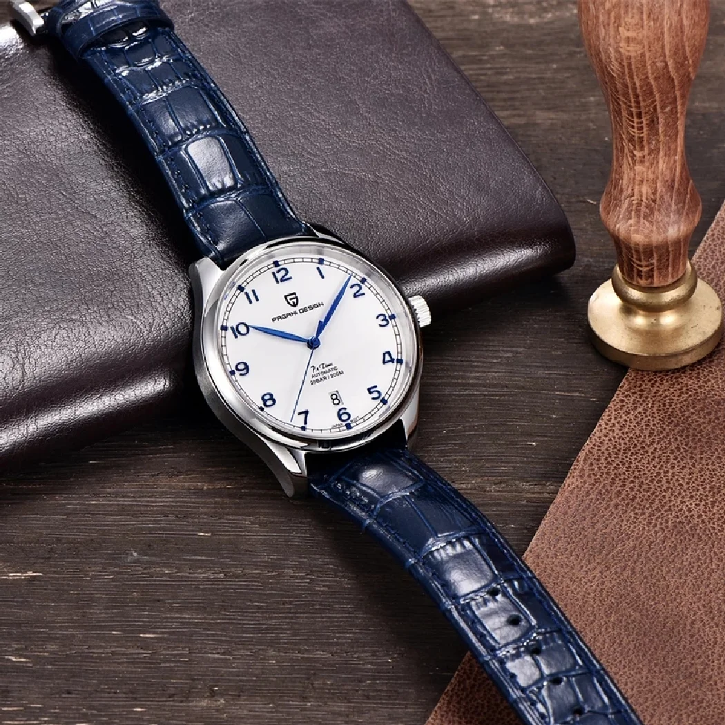 ページニ-サファイアガラス自動巻き時計,200m,機械式,防水,ブランド,男性用