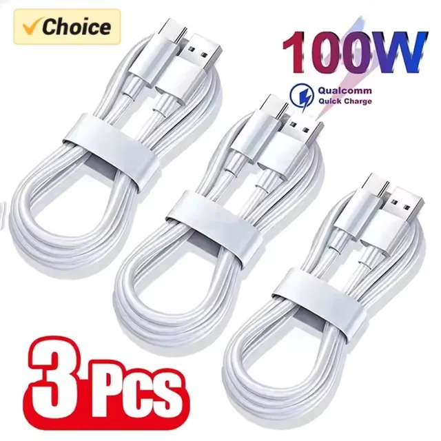 3 SZT. Kabel do szybkiego ładowania 100W 6A Super Fast Charger, szybki kabel USB typu C do ładowania i transmisji danych, kabel szybkiego ładowania typu C, szybkie ładowanie