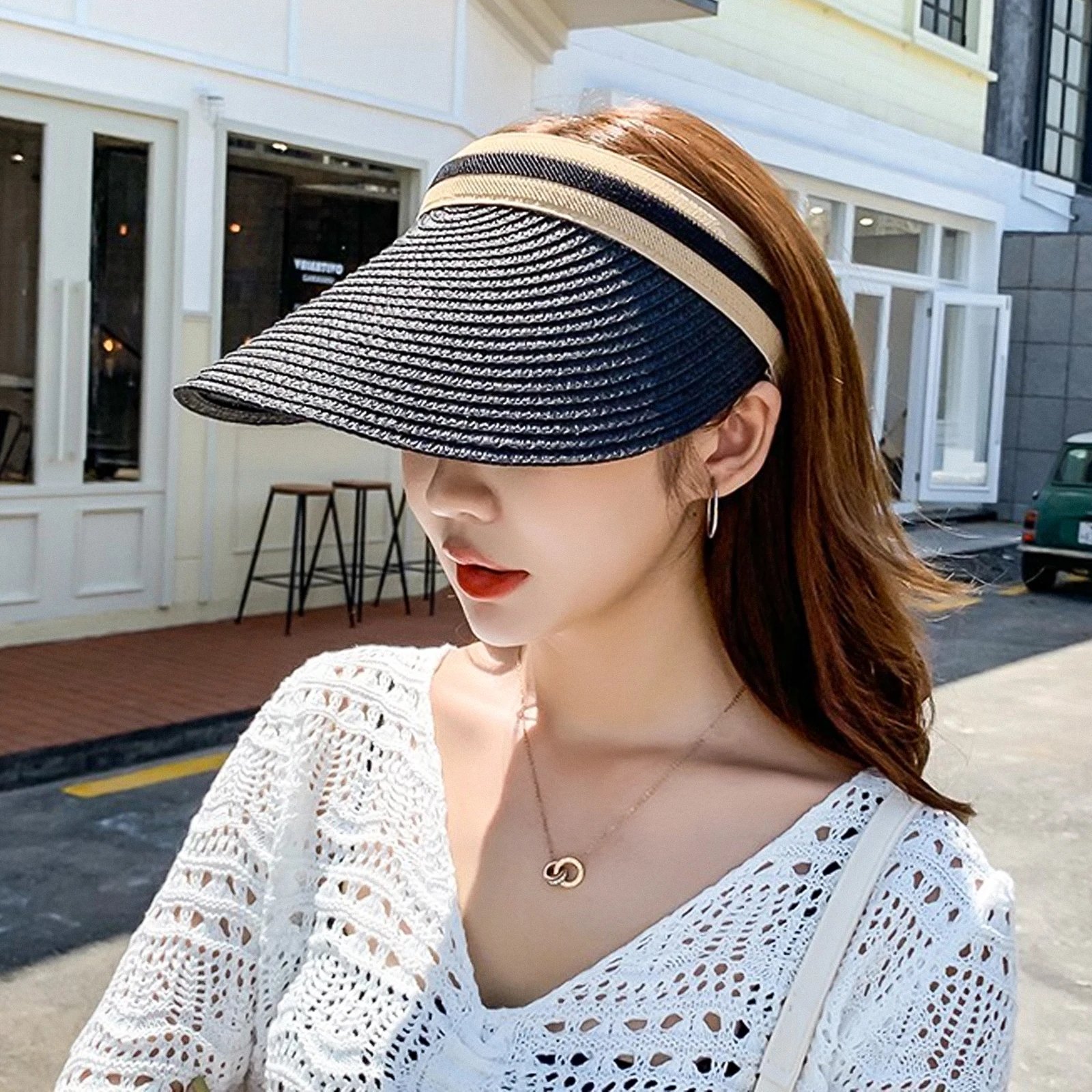 

1 pc Sun Protection Hat Fashionable Outdoor Cap Wide Brim Hollow -Friendly Breathable Comfortable Headwear For Men