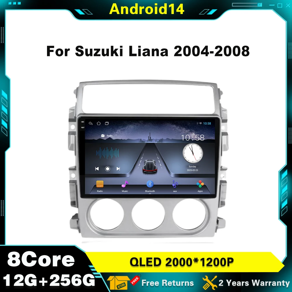 

Car Radio 2 Din Android 14 For Suzuki Liana 2004-2008 Multimedia Player GPS Navigation Carplay Screen Autoraido WIFI NO 2 Din