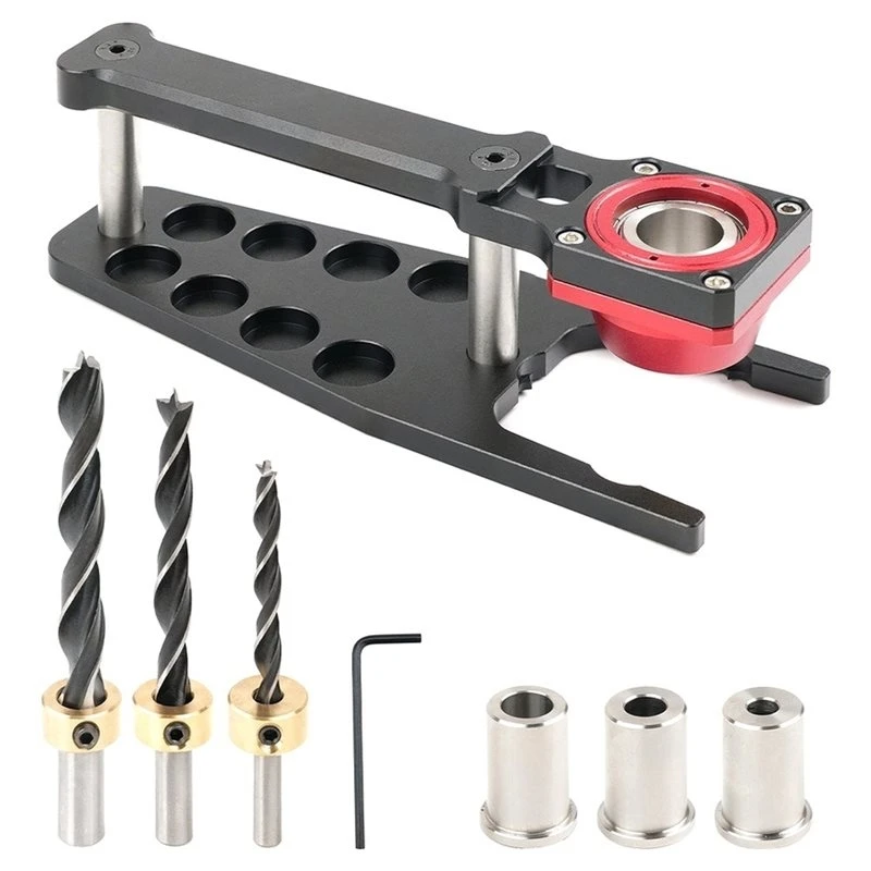 A08R~ Vertical Drill Guide Jig With Bearing Drill Sleeve, For MFT Table Woodworking Straight Hole Drilling Locator Dowel