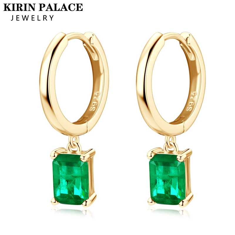 Simple Emerald Drop Earrings 925 Silver Yellow Gold Plated Water Drop Earring for Women Wedding Engagement Fine Jewelry