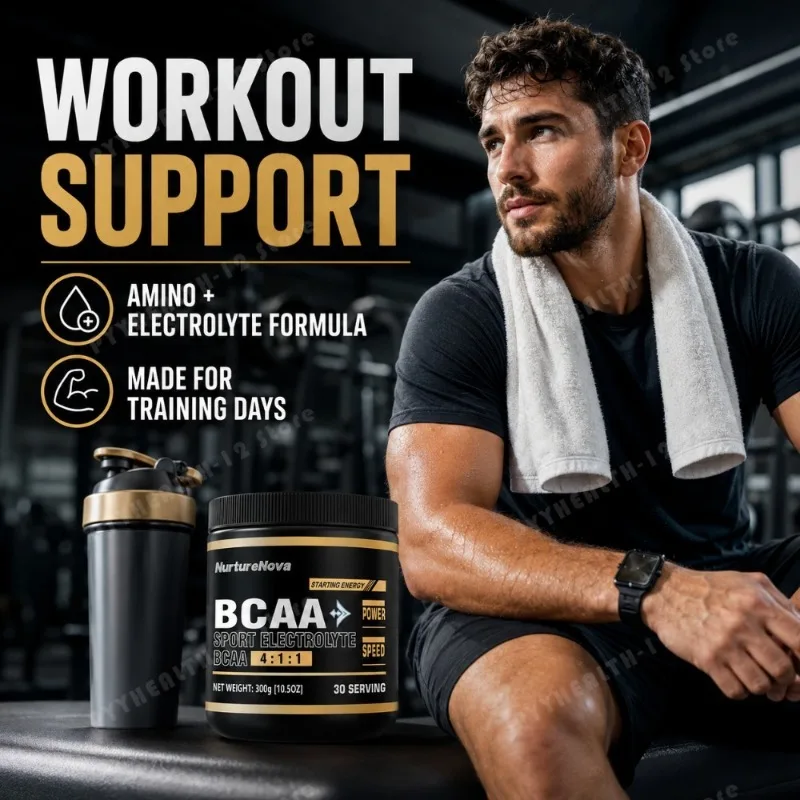 BCAA 4:1:1 Powder with Electrolytes, Taurine & Vitamins, 300g 30 Servings Amino Acid Supplement for Men Women Active Adults