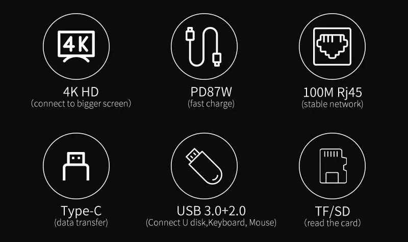 8in1 Type C Hub USB C 8 In 1 USB3.0 To 4K HDMI Adapter with RJ45 SD/TF Card Reader PD Fast Charge For Laptop Computer