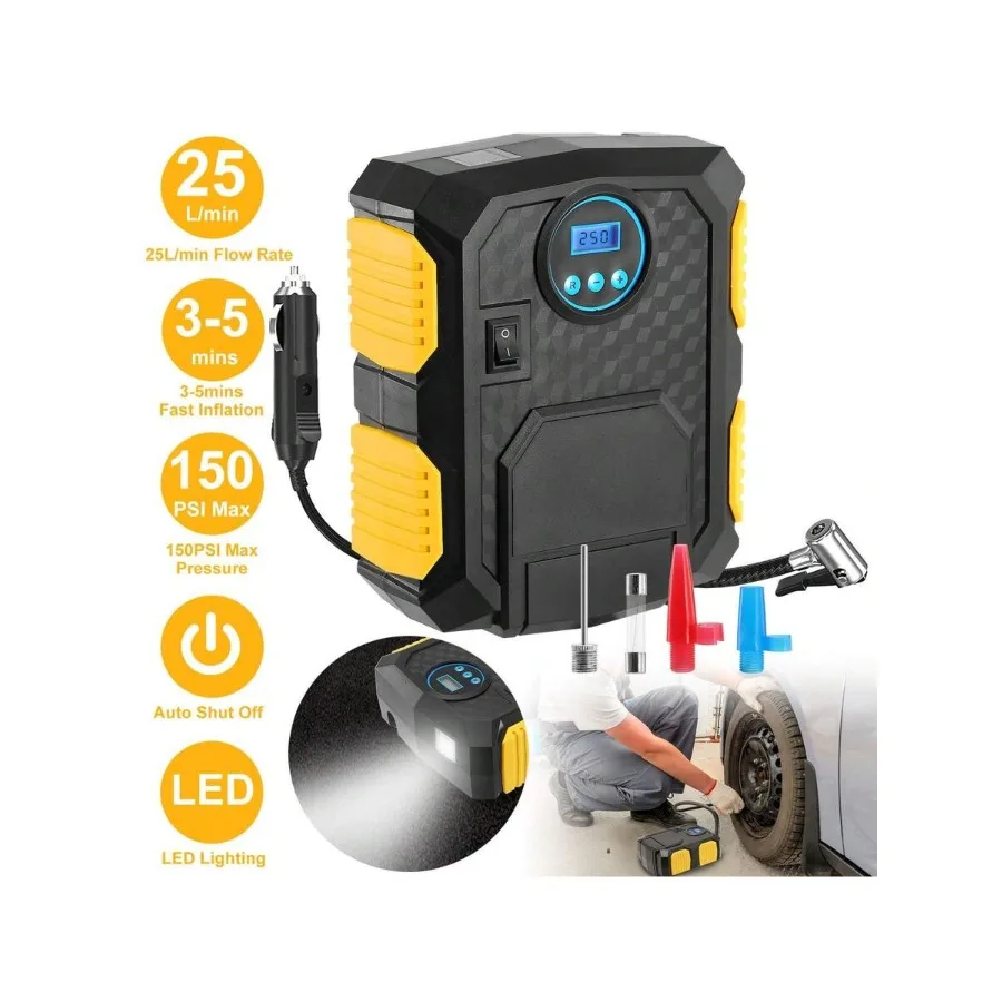 

1Pc Tire Inflator 12V 120W 150PSI Tire Pump W/LCD Electric Air Compressor Pump 25L/Min Large Air Flow