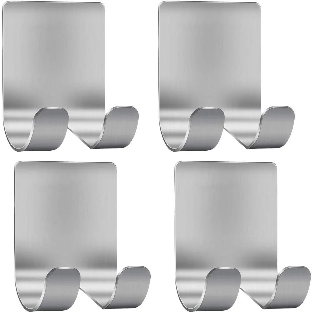 304 Stainless Steel No‑Drill Adhesive Double Hook, Heavy‑Duty Razor Holder for Bathroom Kitchen Living Room