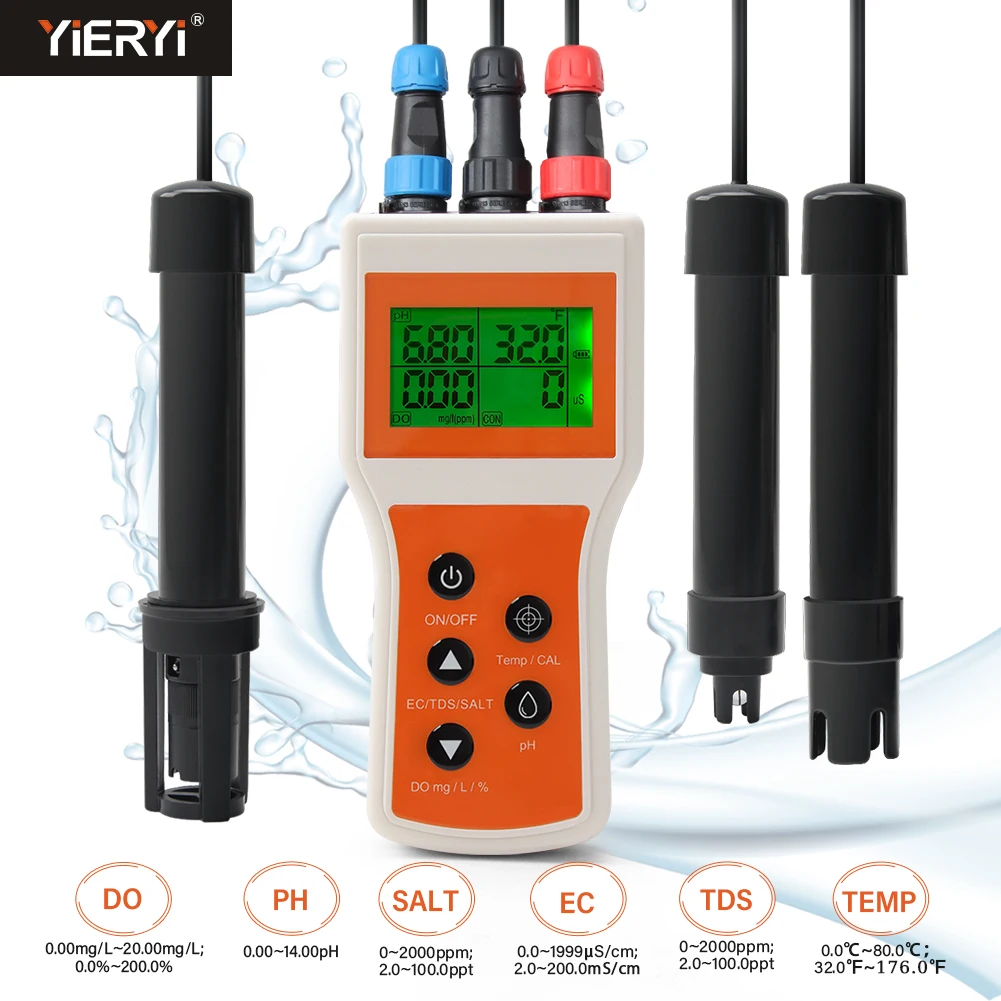 Inteligente Dissolvido Medidor de Oxigênio ph do Tds ce Temp Salinidade Tester Monitor de Água Salgada para Aquário Koi Fish Pond em 1