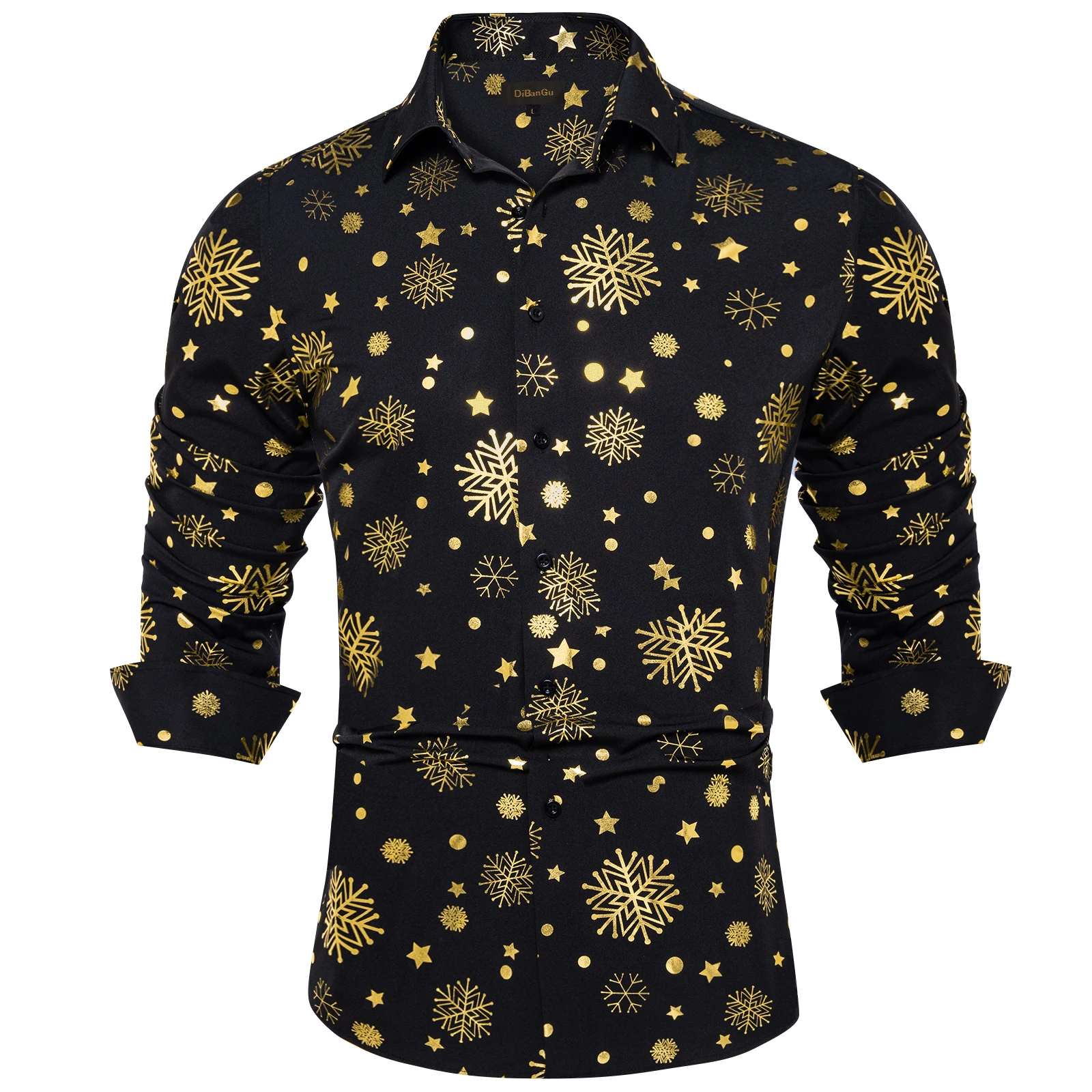 Christmas Men's Shirts Party Men Women Clothing Red Long Sleeve Button Down Collar Shirts Blouse With Silver Snowflake Patterned