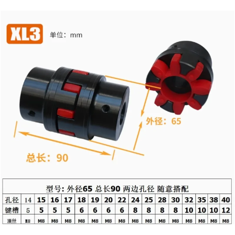 New 45 Steel Material Star Elasticity Couplings XL3 Couplings Plum High Torque Coupler Size Is D=65 L=90 D1&D2 At 10-38MM Choose