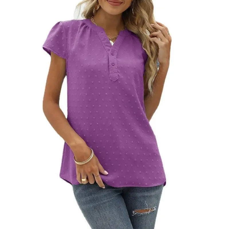 

Women's Bubble Sve ort Pullover irt Collar Top Loose Fit Polyester Fabric Summer Regular Thin Non Deformable