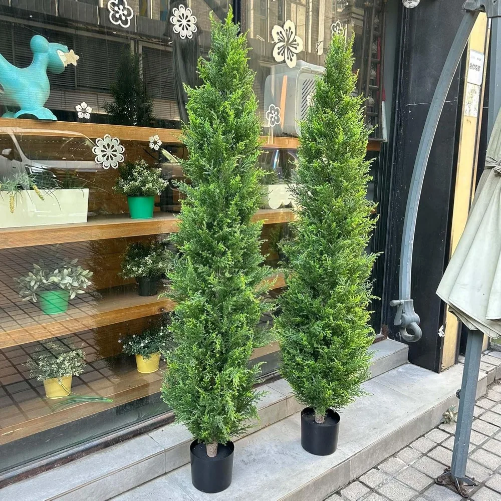 

Artificial Cedar Pruning 5-foot Fake Cypress Artificial Cedar Potted Silk Pine Outdoor Home Decoration 2-piece Set