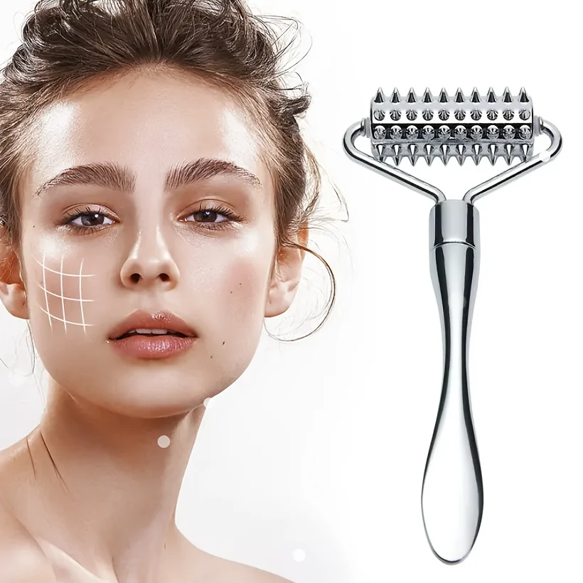 

Zinc Alloy Facial Roller Massager - A Double-sided Skin Care Tool with Needles and Smooth Rollers for Home Beauty Programs