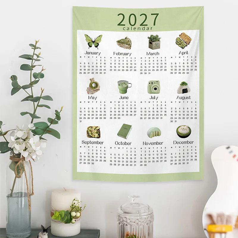 VIKAMA Minimalist 2027 Calendar Tapestry Wall Hanging Cute And Simple Background Cloth Living Room Interior Home Wall Decoration