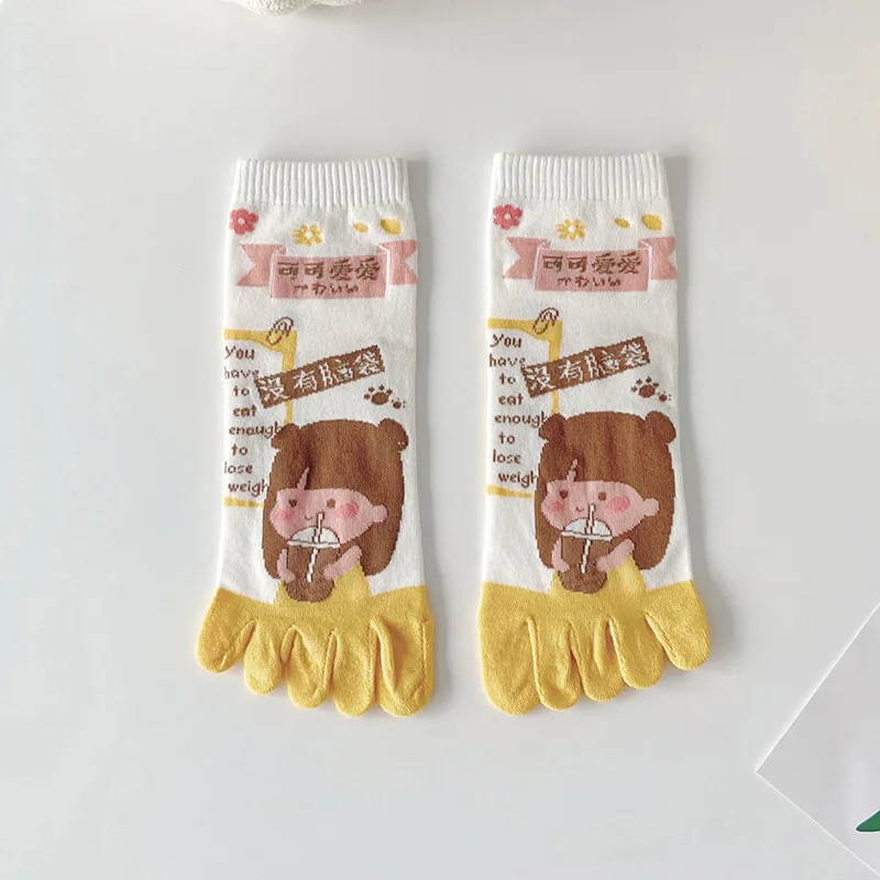 Primavera autunno cinque dita calzini da donna Cartoon Cute Split-Toe traspirante giappone kawaii Cotton Ladies Split Harajuku Toe Socks