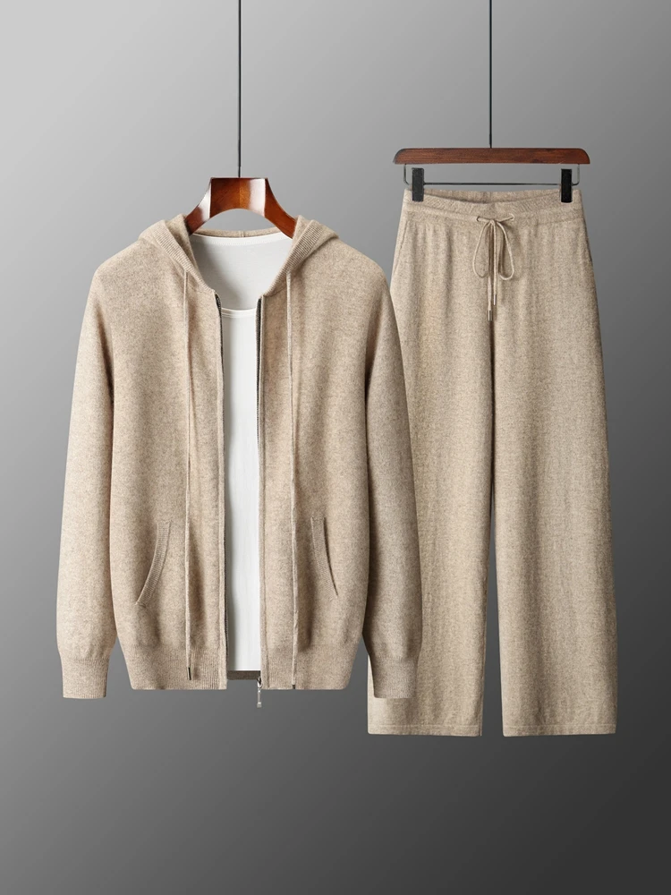 

CHICUU весенне-осенняя мужская толстовка из 100% шерсти, кардиган, пальто, широкие брюки, комплект, повседневный кашемировый трикотаж, свитер, брючный костюм