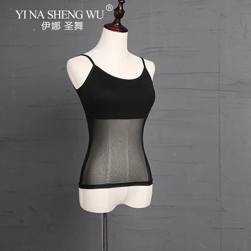 เสื้อเต้นลาตินผู้หญิง ผ้าตาข่ายซีทรู บอดี้สูท เสื้อกล้าม ผ้าโปร่ง แขนกุด เสื้อเต้นลาติน ชุดเต้นบัลเลต์ เสื้อซ้อม