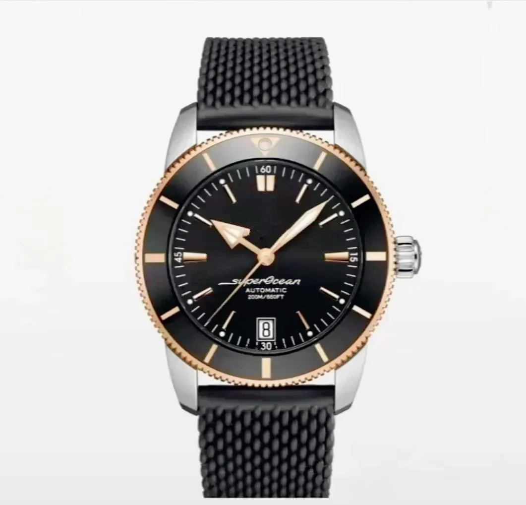 46MM heren automatisch mechanisch horloge 904L roestvrij staal SuperOceanes roségoud zwart blauw rubberen keramiek polshorloge
