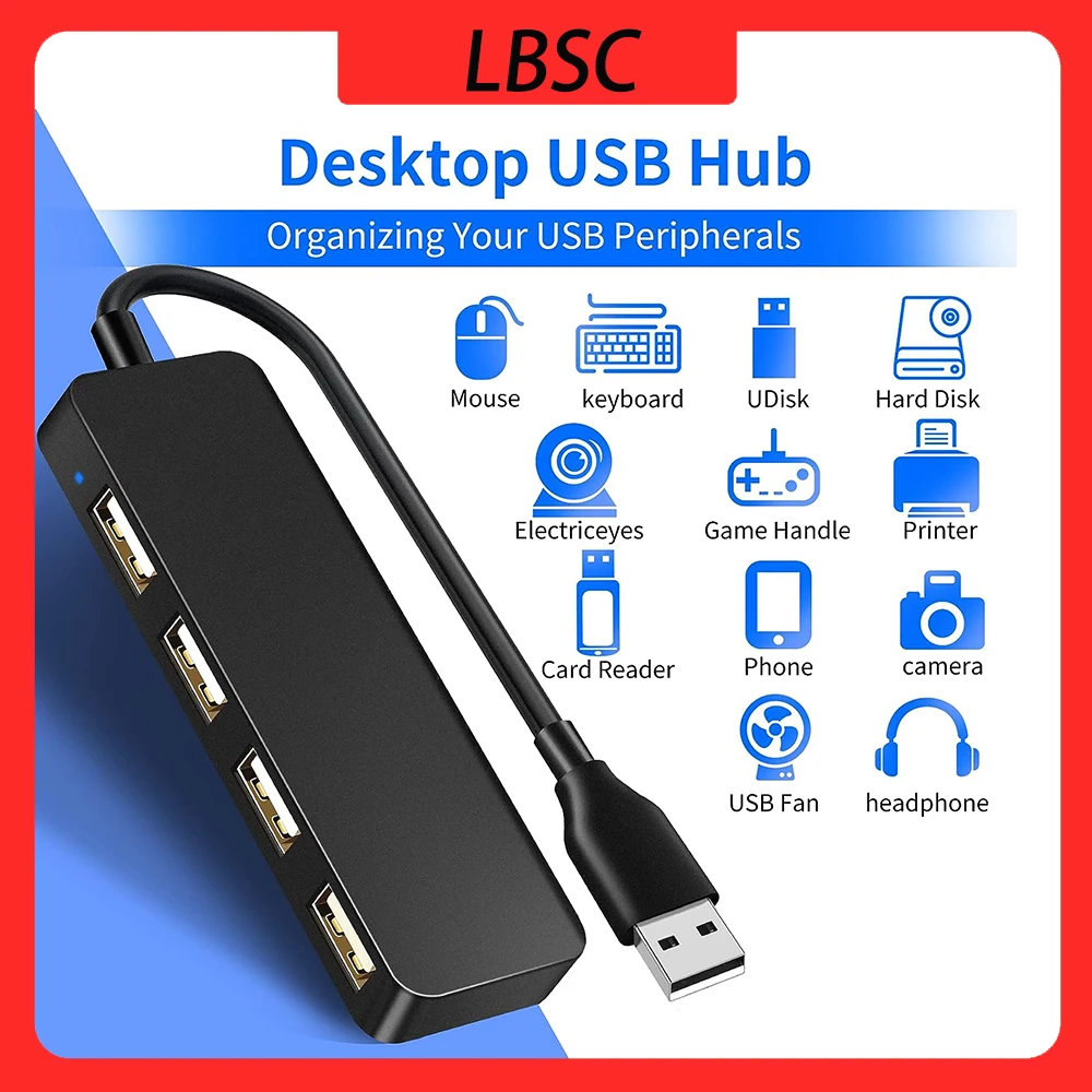 LBSC High Speed 4 Ports USB 2.0 Hub USB Port USB Portable Splitter Extension Cable For Mouse Keyboard PC Laptop Accessories