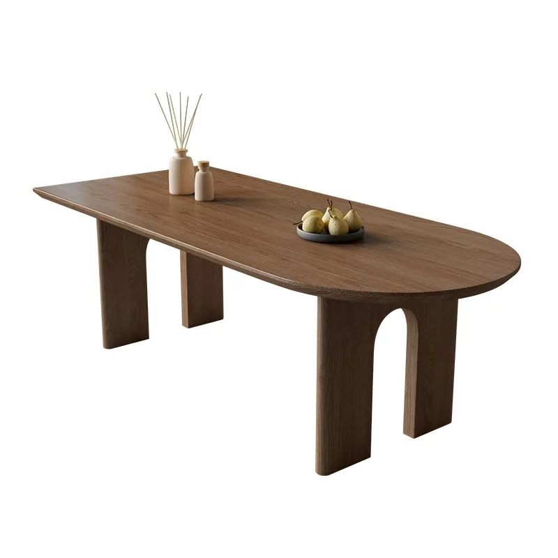 Nordic All Solid Wood Semi-arc Type Simple Small Island Log Personality Oval Dining Table