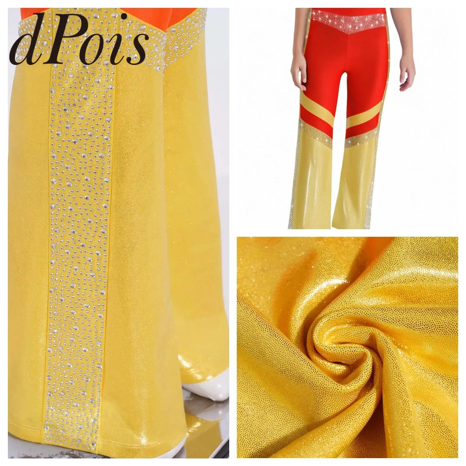 Kids Girls Gymnastics Pants Acrobatics Ballet Dance Costume Color Block Flared Pants Elastic Waistband Bell-Bottomed Trousers