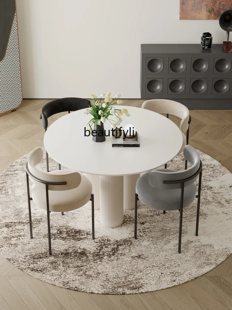 Cream Style round Dining Table French Stone Plate Small Apartment Home   Modern Minimalist Conference Table