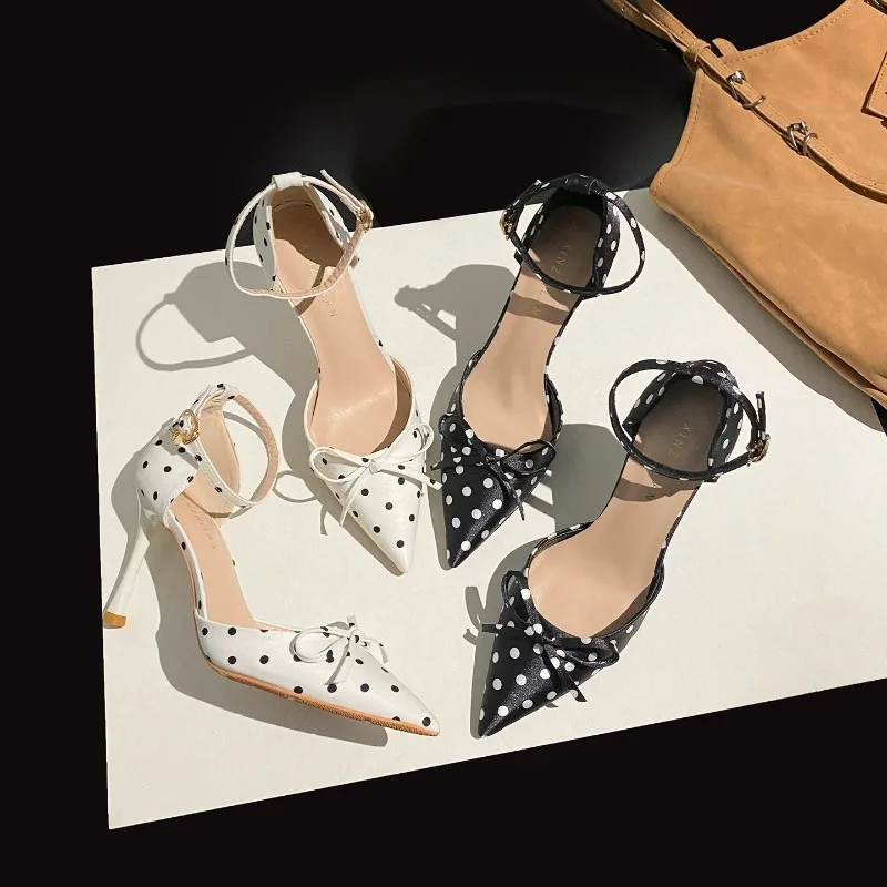 

Women's Summer High Heels Fashion Baotou High-heeled Shoes Buckle Bowknot Party Shoes Sexy Thin Heels Wedding Shoes