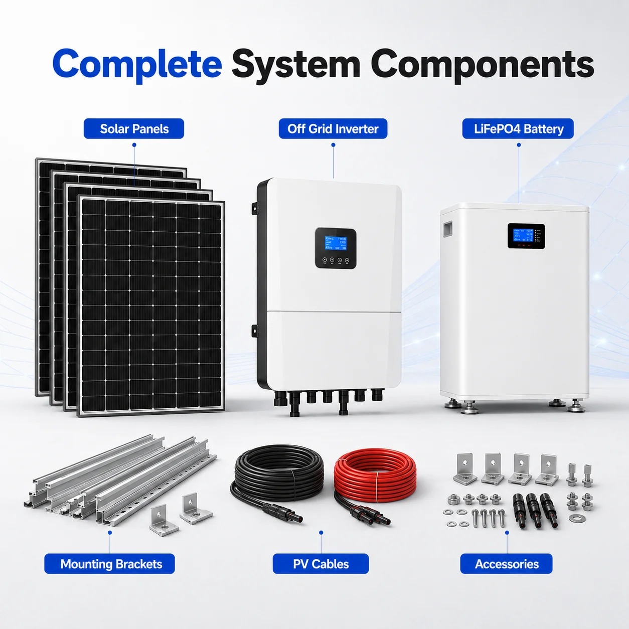 3kW 5kW 10kW Complete Off Grid Solar Power System with Solar Panels Inverter and LiFePO4 Battery for Home