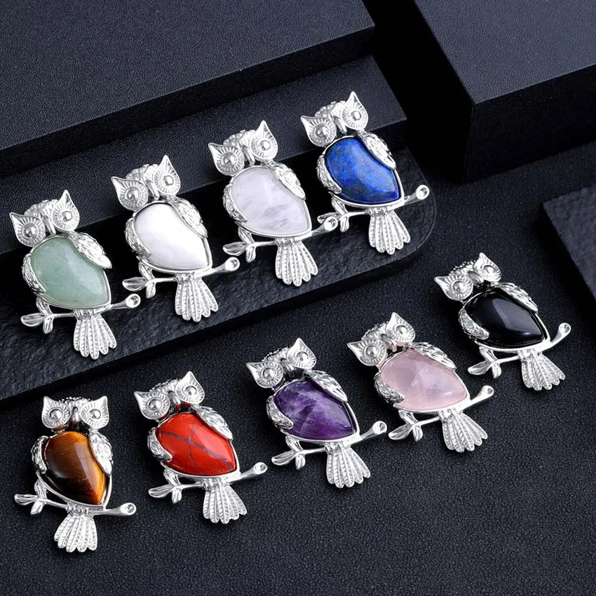 Charms Natural Healing Crystal Owl Stone Pendants For Women DIY Necklace Amethyst Rose Quartz Agate Choice Men Jewelry Making