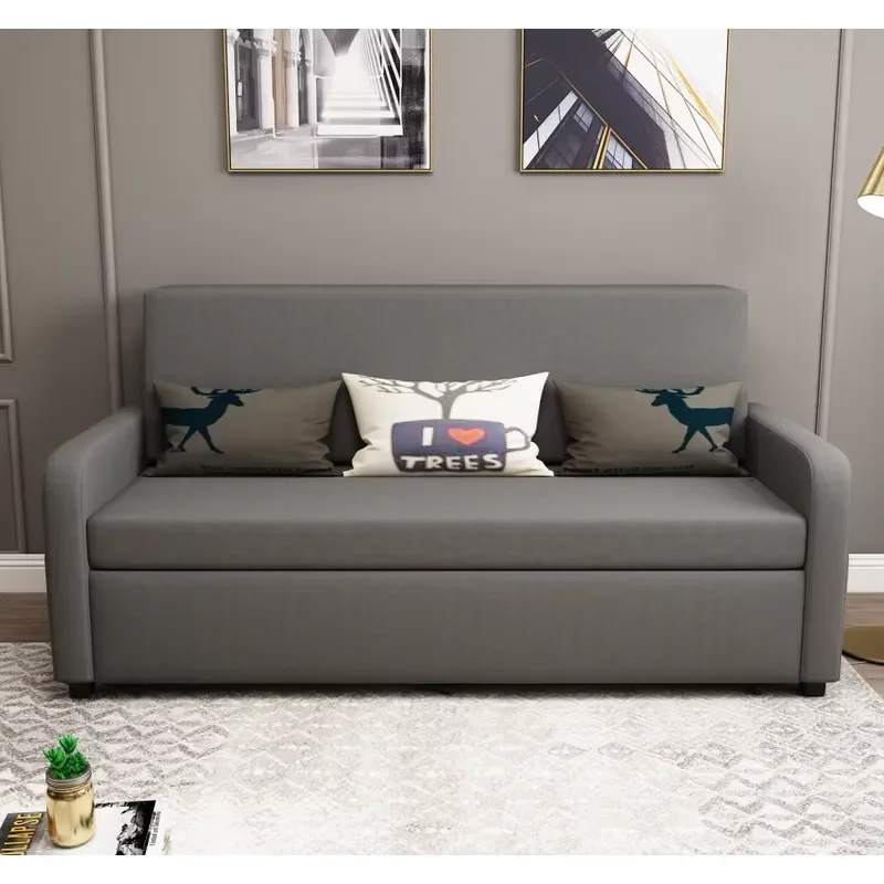 Modern Fabric Sofa Bed Collapsible Storage Bedroom Furniture Soft Convertible Couch with Side Pocket